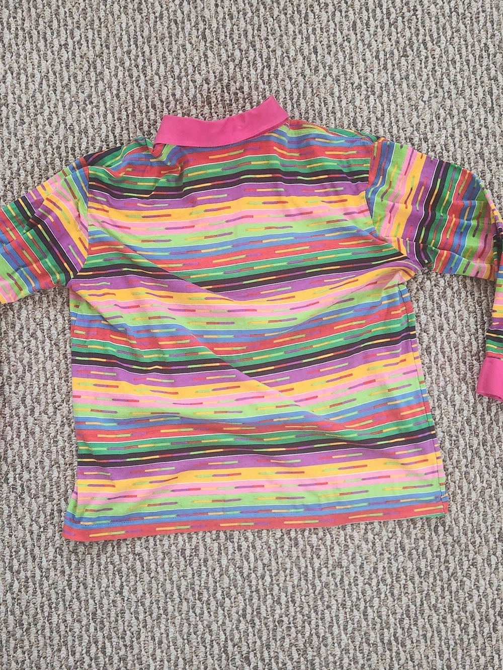 Colorful Striped Polo Top with Pink Trim - Picture 12 of 12